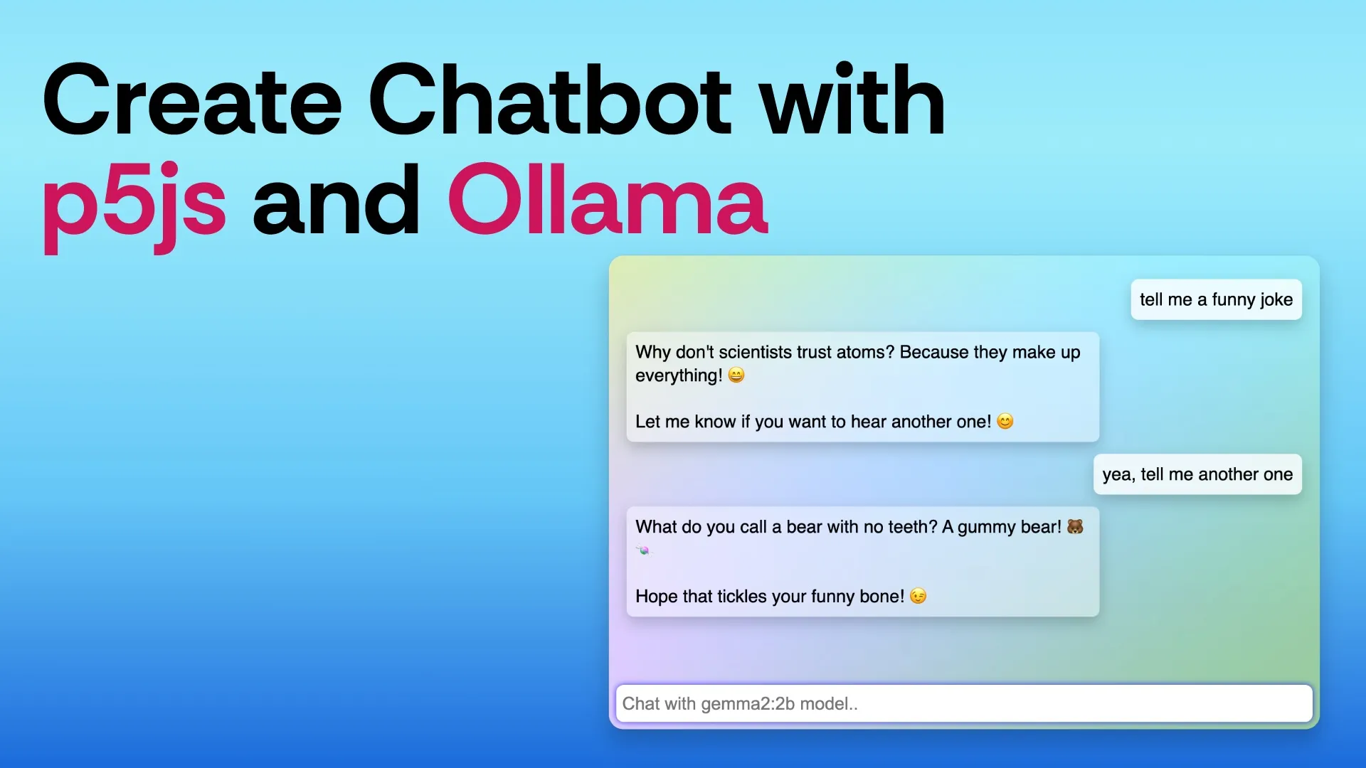 A screenshot of chatbot interface made with p5js and Ollama